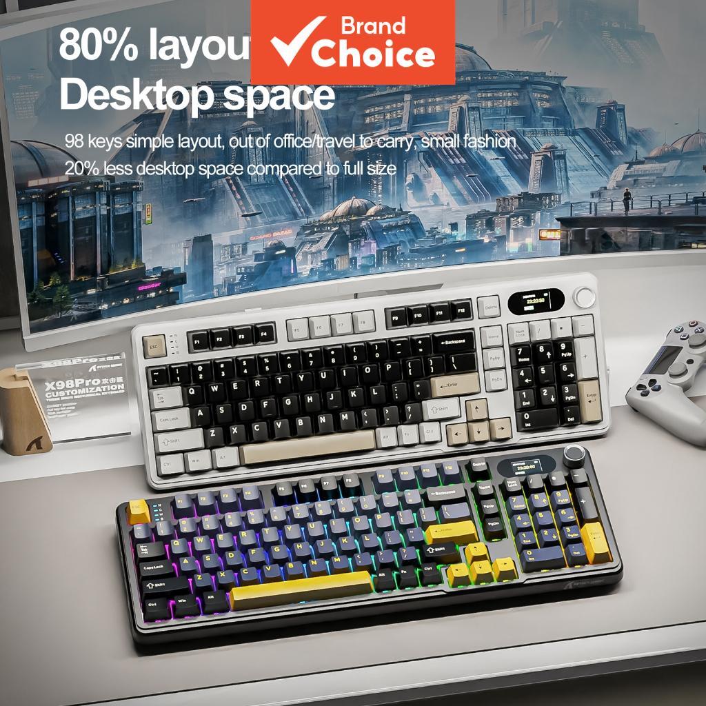 Teclado de Jogos Sem Fio SHARK X98PRO 99 teclas, teclado mecânico sem fio com visor LED colorido e bloco numérico