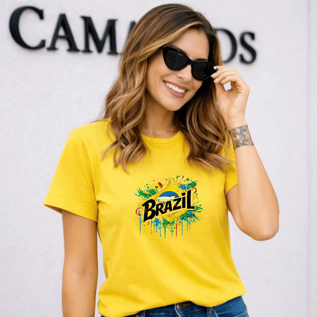 Camiseta Feminina Estampada Elegante Blusa Brasil Derretendo 100% Algodão Camisa Verão Casual Confortavel Blusa