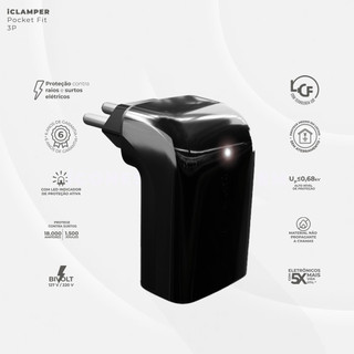 Protetor contra surtos iCLAMPER Pocket Fit 3P 20A - LCF(DPS) - 127/220 volts - 20 amperes - 1 tomada - 3 pinos