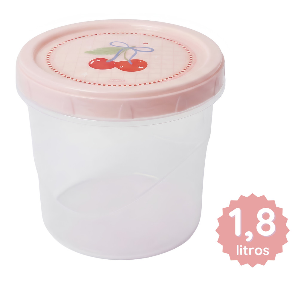 Pote Plástico 1,8L Porta Mantimentos Cozinha Tampa Rosca Rosa Freezer, Micro-ondas Transparente