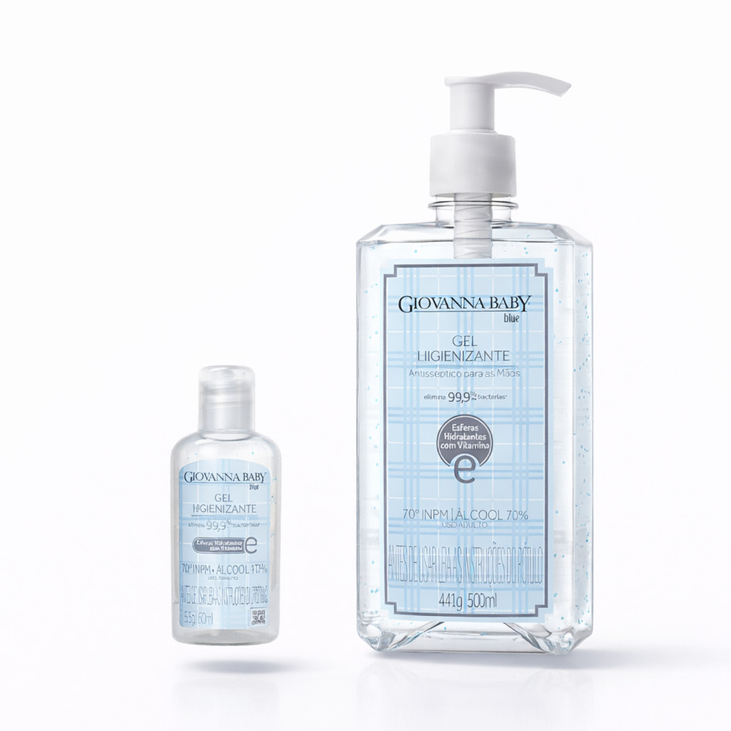 Kit Álcool em Gel Giovanna Baby | Blue | Frascos de 500ml + 60ml | Higienizante