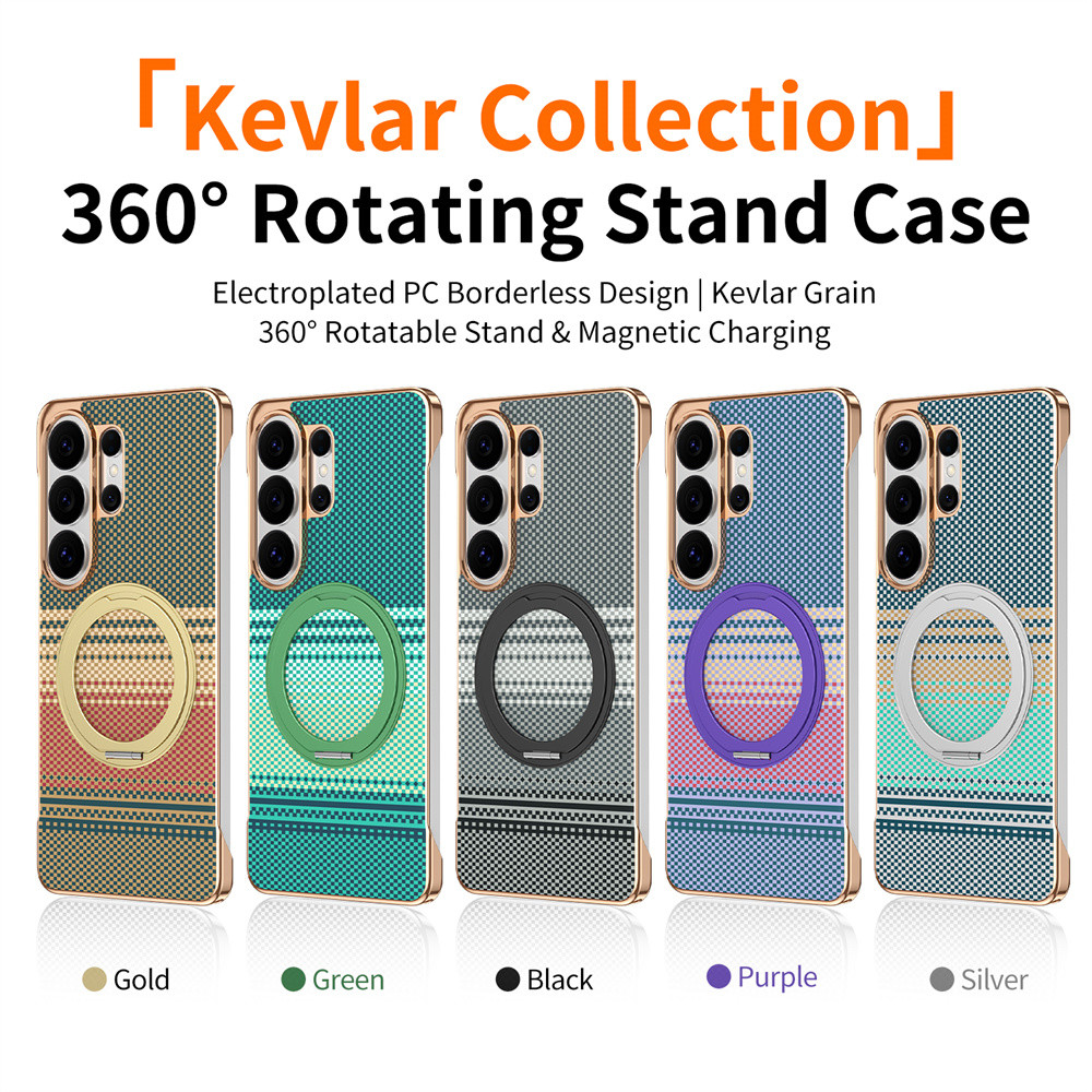 Carbono Luxo 360 ° Suporte Giratório De Fibra Dobrável Magnético Para Coleção Kevlar Capa De Borda De Meio Pacote Samsun