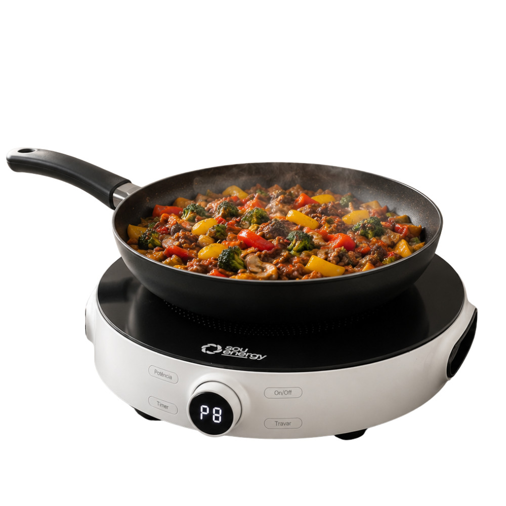 Fogão Cooktop 1 Boca Indução Portátil 2000W Bivolt Sou Energy - Fogão Elétrico Mesa Digital e Timer
