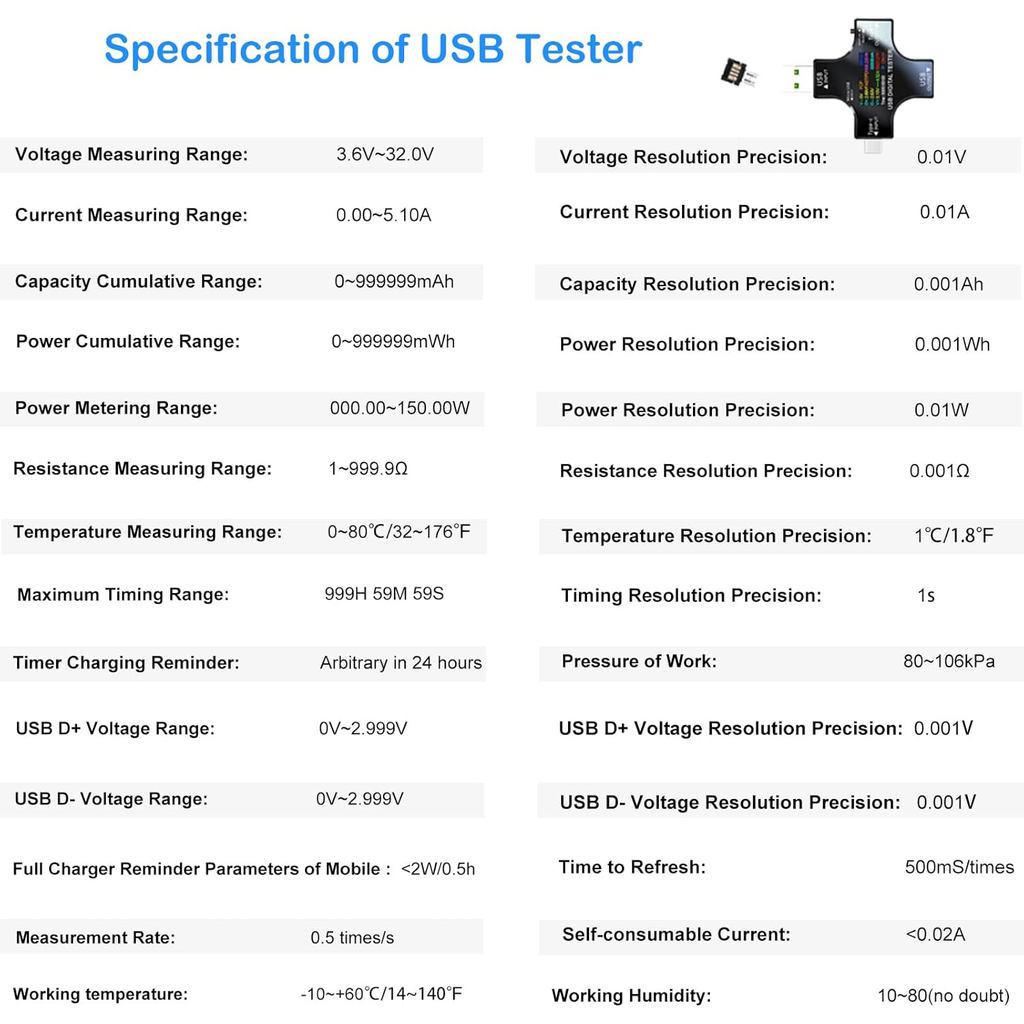 Eversame 2 Em 1 Tipo C USB Testador Tela Colorida LCD Multímetro Digital , Voltímetro De Corrente De Tensão Amp Volt Amp