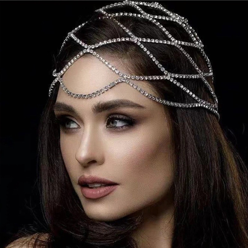 Moda nupcial malha cocar Super Flash strass testa corrente acessórios de casamento cheio diamante acessórios para o cabe