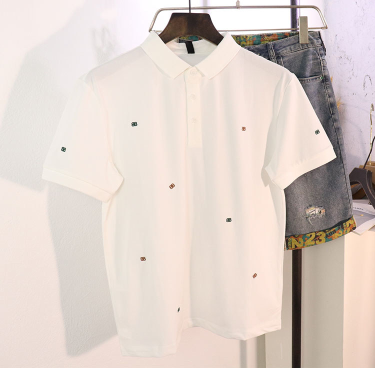 Ruffian grátis bonito ~ bordado camiseta de manga curta camisa polo na moda masculina verão lapela branca meia manga qua