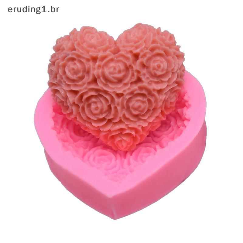 erudi 1Pc Coração Rosa Flores Forma Molde De Silicone DIY Fondant Chocolate Sabão Vela Moldes De Argila De Polímero Arte