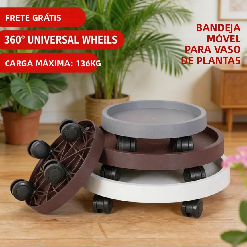 Bandeja Móvel para Vaso de Plantas com Rodas, Base de Resina Espessada para Vaso de Flores, Prato de Plástico para Plant