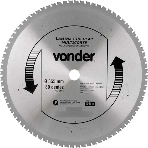 Lâmina Circular Multicorte 355mm 80 Dentes Vonder para Madeira Alumínio e Plástico