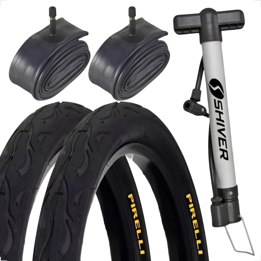 Par Pneu Bicicleta Pirelli Tornado Beta Flame Balão Aro 26 x 2.125 + Par Camara + Brinde Bomba de ar