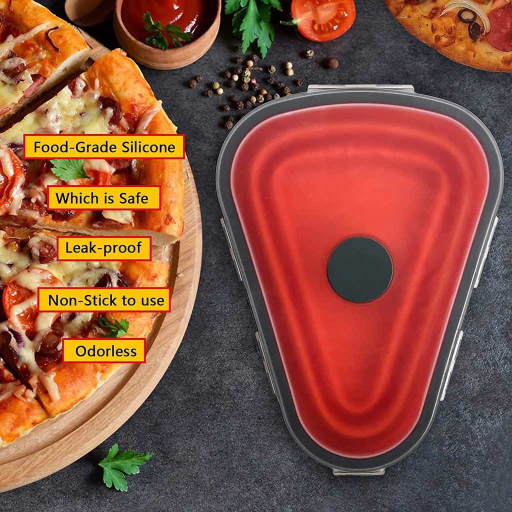 Caixa de pizza dobrável de silicone, embalagem triangular reutilizável para pizza, caixa para viagem, fatia de pizza.