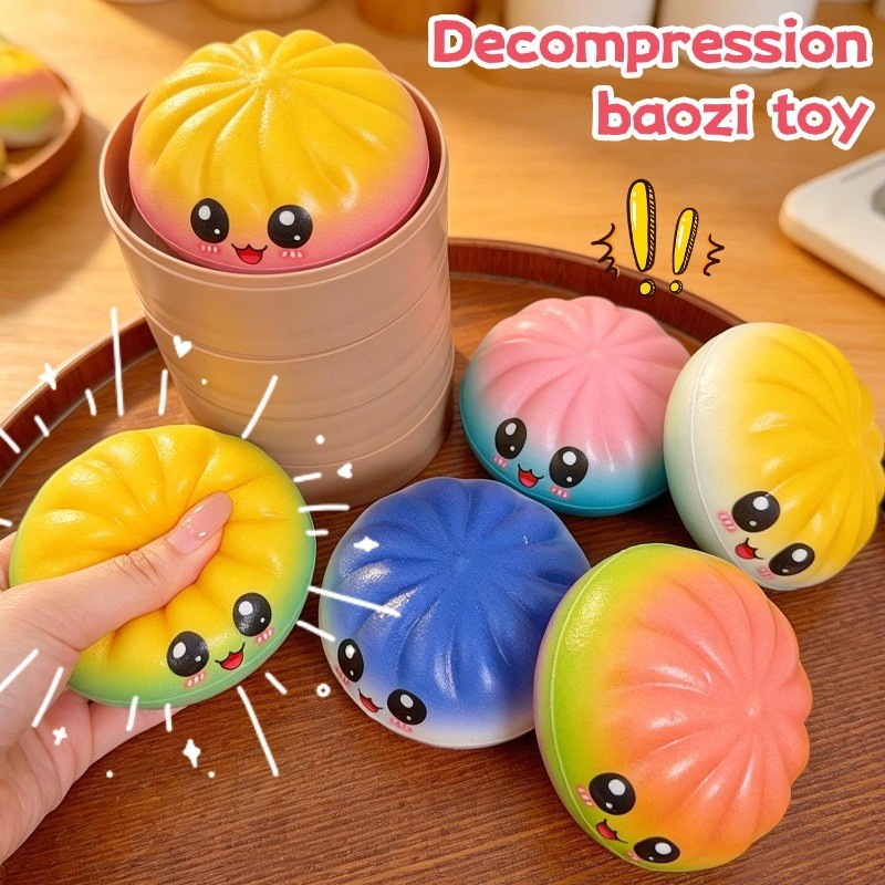 1/3/5Set Cartoon Bun Squeeze Toy-Brinquedo Sensorial De Cor Gradiente-Com Caixa De Vapor-Bola De Estresse De Massa De Ap