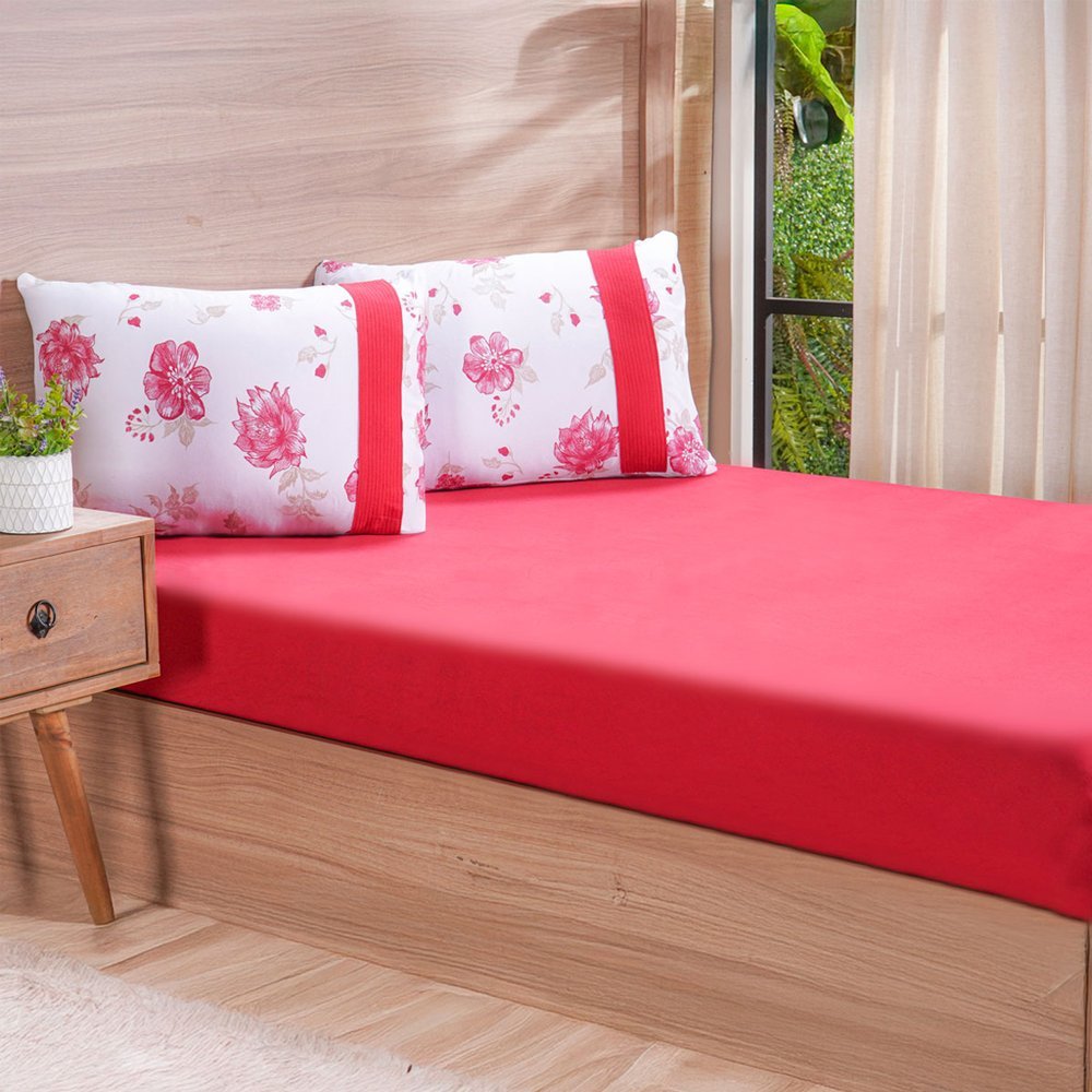 Jogo de Cama Queen Malha 3 Pçs Bella Cama New 100% Algodão 158x198x35cm