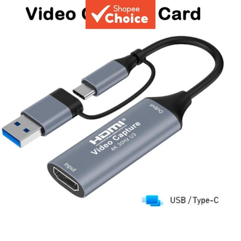 Placa de captura de vídeo 2 em 1 USB & USB-C 4K HDMI para 1080P 60Hz Game Grabber para PS5 Switch Xbox Streaming