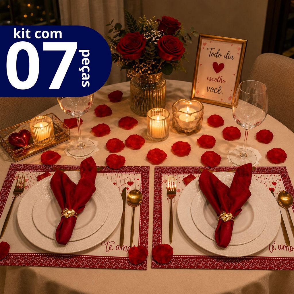 Kit Casal Jantar a dois Romantico Dias dos Namorados Completo Mesa Posta