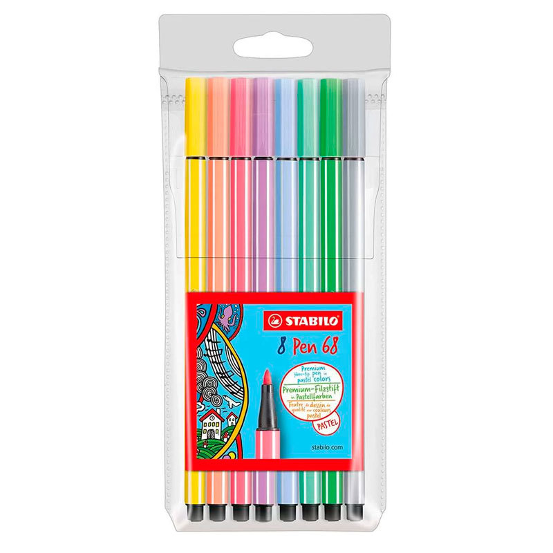 Caneta hidrográfica Pen 68-68/8-01 Cores Pastel estojo com 8 unidades Stabilo