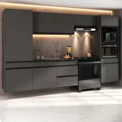 Cozinha Completa Suspensa Milano MP2406 9 Portas 1 Gaveta MDF MDP 313cm Cinza Grafite Multimóveis