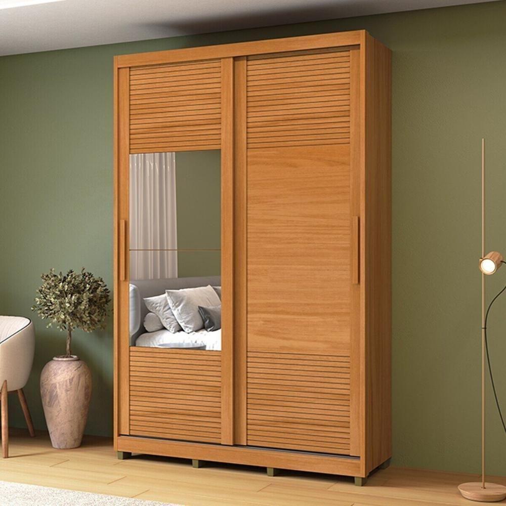 Guarda-roupa Solteiro Com Espelho 2 Portas Correr 3 Gavetas 150cm Multimóveis Cr35399 Nature