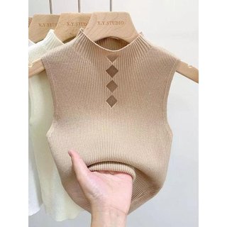 Meia gola alta de malha pequena camisola feminina roupa interior exterior camisola de renda sem mangas camiseta tubo top
