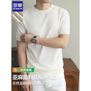 Lomon Tencel linho de manga curta camiseta masculina primavera outono meia-idade juventude em torno do pescoço meia mang
