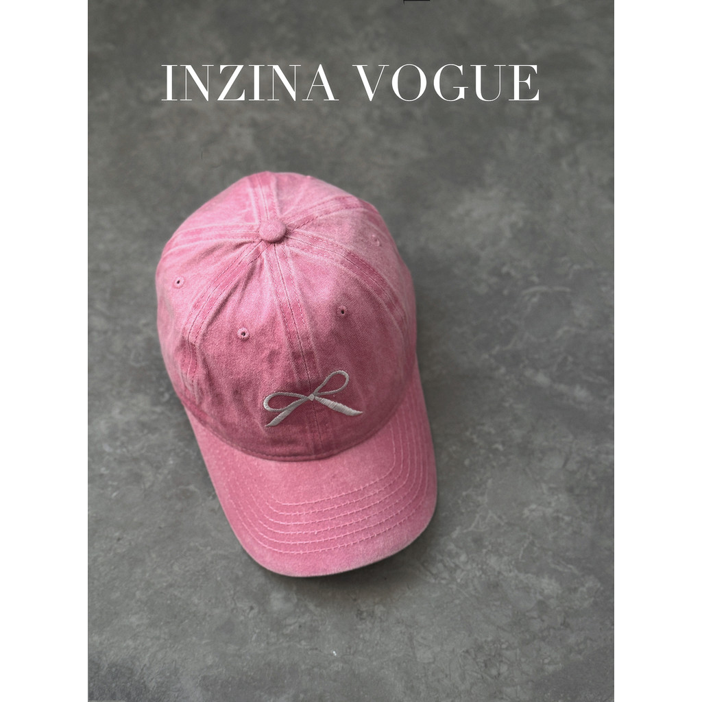 INZINA rosa Ballet estilo ~ estilo coreano boné de beisebol feminino arco língua arco mostrando rosto pequeno All-Match