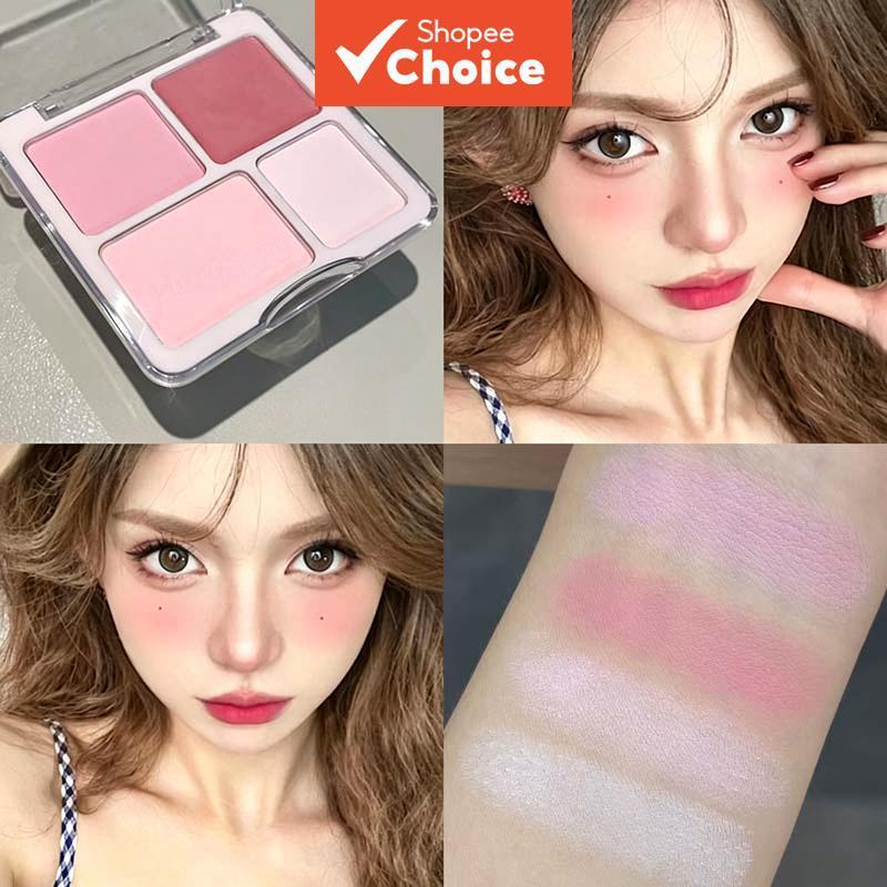 HERORANGE Paleta de Maquiagem Facial 4 em 1, design integrado de blush e iluminador. Brilho luminoso natural, longa