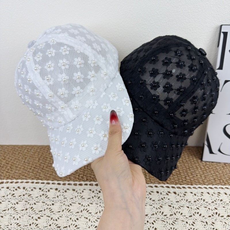 Malha respirável renda flor chapéu de beisebol feminino verão protetor solar pérola boné estilo coreano doce estilo chap
