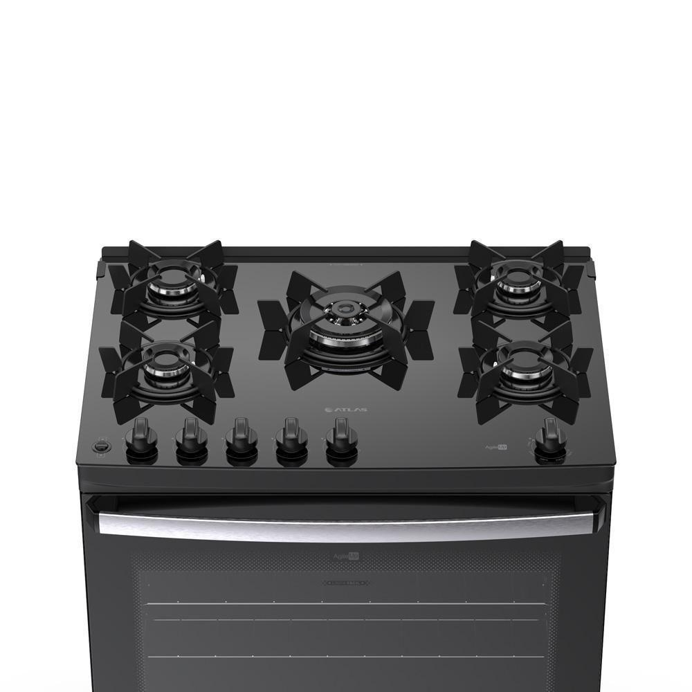 Fogão 5 Bocas Atlas Agile Up Com Mesa De Vidro A Gás Bivolt Preto — imagem 2 de 2