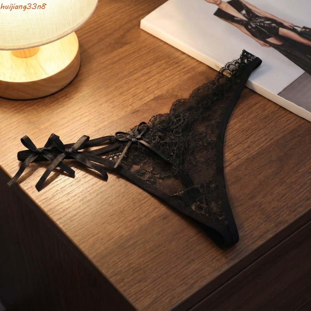 Calcinha Com Laço De Flor De Renda HUIJIANG , Tanga Alça Fina Sem Costura , Cueca Transparente Vazada Costas Em T