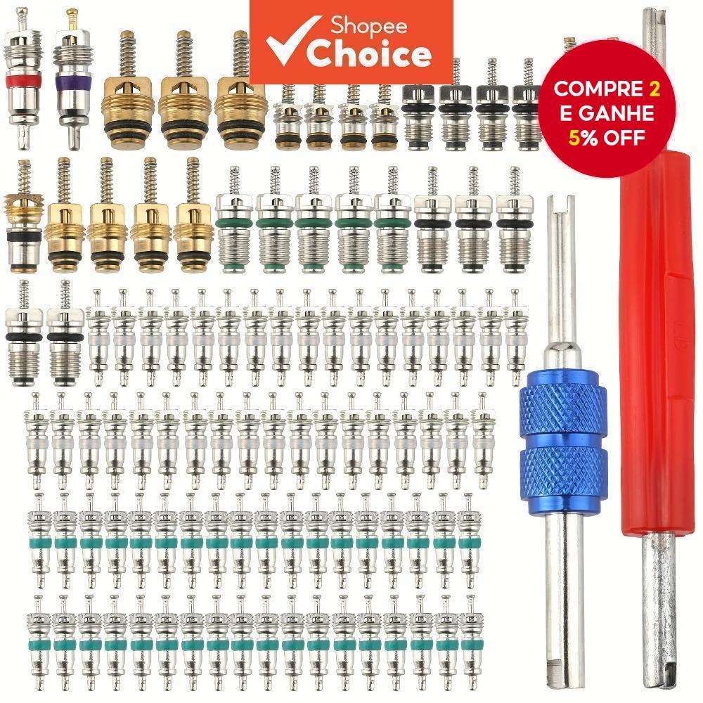 Núcleo de Válvula para Ar Condicionado 102Pçs - Acessórios para Núcleos de Válvula A/C R12 R134a Kit de Acessórios,