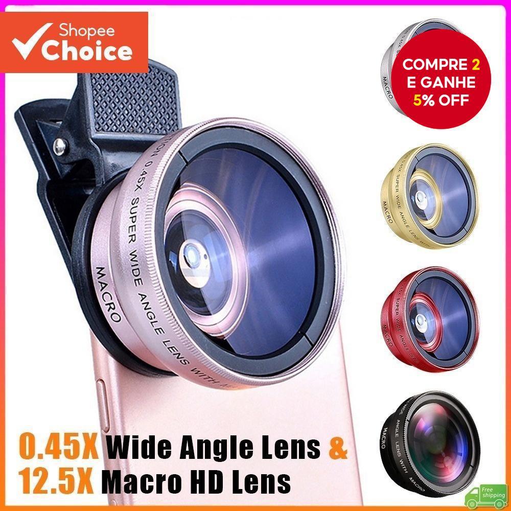 Conjunto De Lentes Externas Para Câmera Portátil 2 Em 1 0.45x E 49UV Ultra Grande Angular + Macro 12.5x Com Clipe Telefo