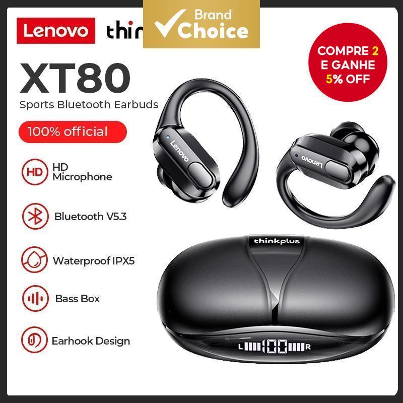 Fones De Ouvido Lenovo XT80 Originais Esportivos Sem Fio Com Microfones LED Power Display Som Estéreo Hifi Bluetooth TWS