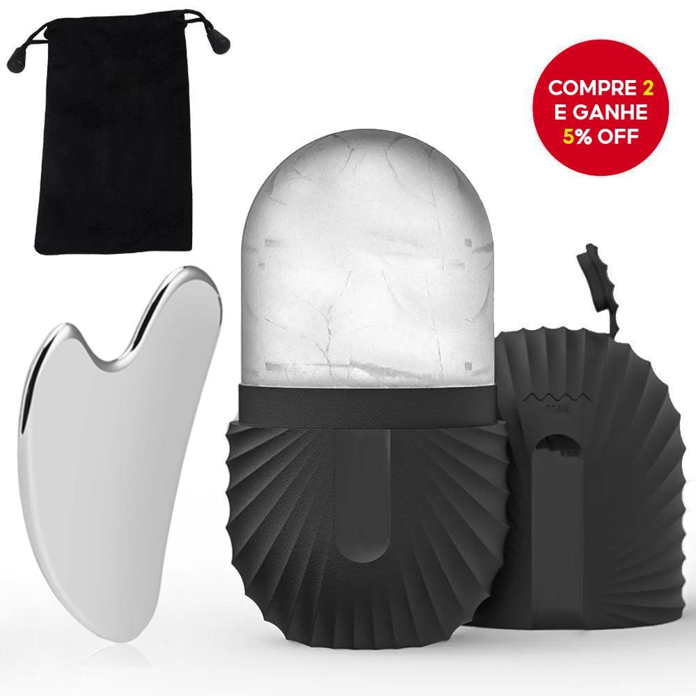Conjunto De Rolo De Gelo E Gua Sha De Aço Inoxidável : Ferramenta De Massagem Facial Para Levantamento Contorno
