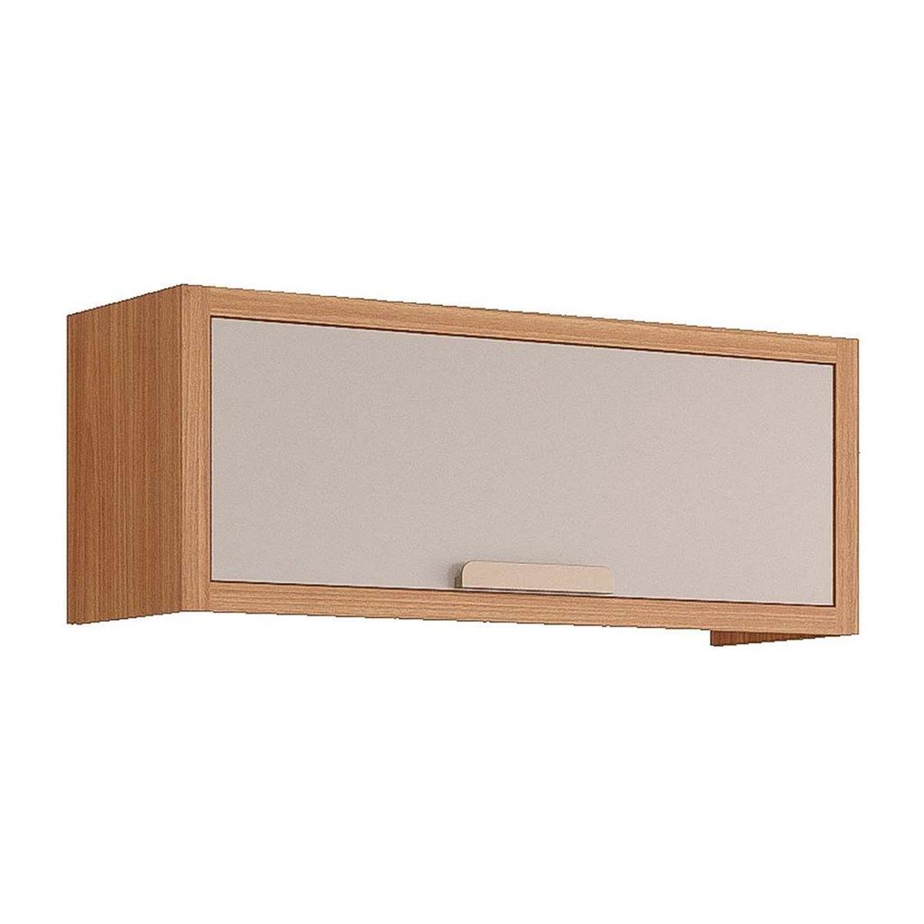 Armário Aéreo p/ Cozinha Eloise Geladeira c/1 Porta Basculante Riscada 80 cm Freijo/Off White - MGM