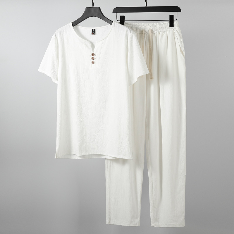 Verão algodão linho terno de meia-idade idosos pai roupas masculino um conjunto usar terno masculino verão linho roupas