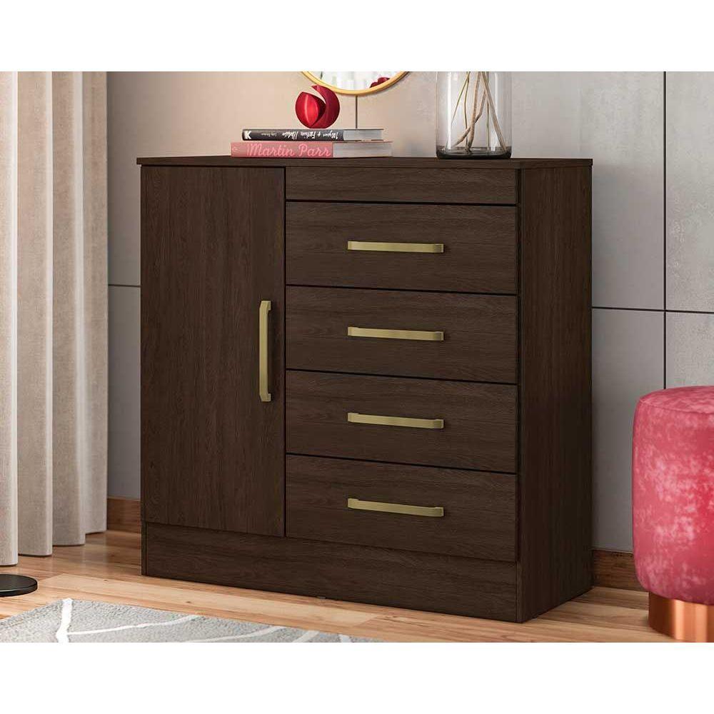 Cômoda Casal Montevideu c/ 1 Porta e 4 Gavetas Ébano Touch - Demóbile