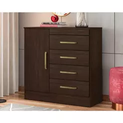 Cômoda Casal Montevideu c/ 1 Porta e 4 Gavetas Ébano Touch - Demóbile