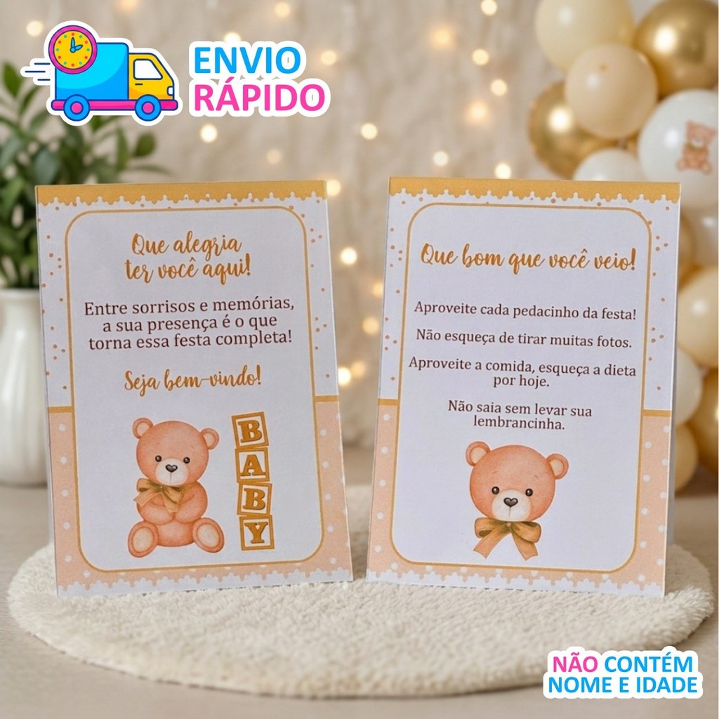 Plaquinhas de mesa Ursinho NEUTRO - PRONTA ENTREGA - chá de bebê fraldas revelação festa decoração mimos lembrancinhas