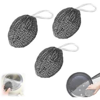 Esponjas de arame com cordão, esponja de aço inoxidável, pano de prato de arame anti-riscos, esponjas de aço reutilizáve