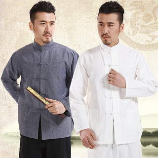 T Tang terno masculino juventude Retro estilo chinês roupas masculinas de manga comprida Hanfu estilo étnico puro algodã