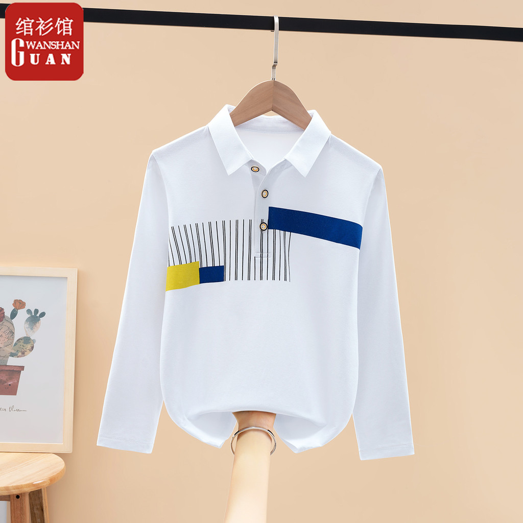 Crianças puro algodão de manga comprida camiseta meninos médio grande crianças 2026 novo estilo outono estilo ocidental 