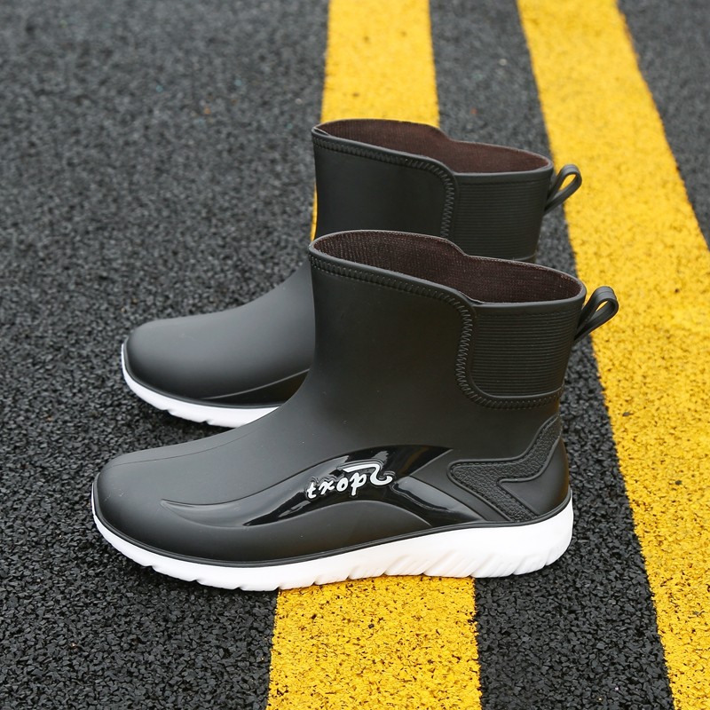 Botas de chuva impermeáveis masculinas, sapatos impermeáveis espessos, tubo curto, antiderrapante, resistente ao desgast