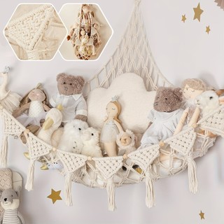 Grande Rede De Brinquedo De Pelúcia Macrame , Armazenamento De Brinquedos Tecido Boêmio , Organizador De Suspensão De Pa