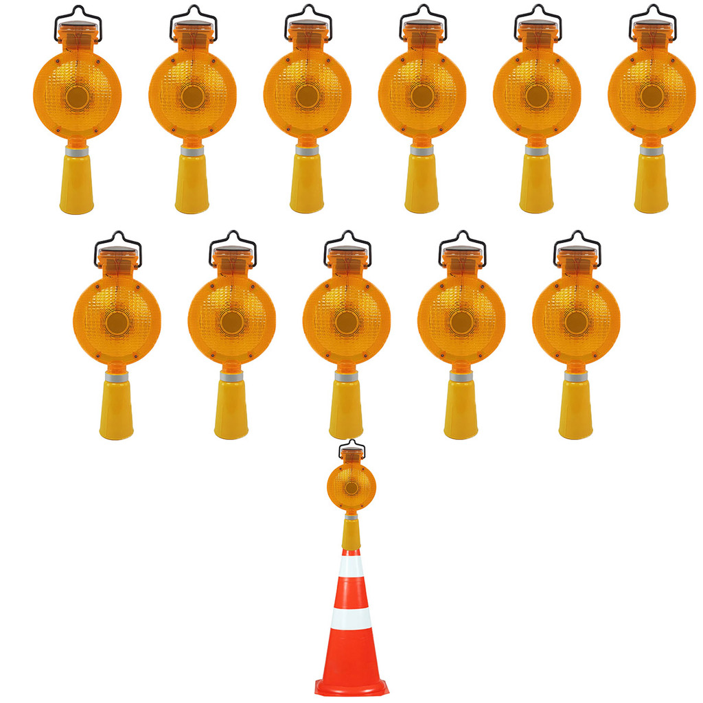 Sinalizador Viario Solar Kit 12 Uni Cone Estrada Obra Luz Automatica Sinalizaçao Chuva Ilminaçao Segurança