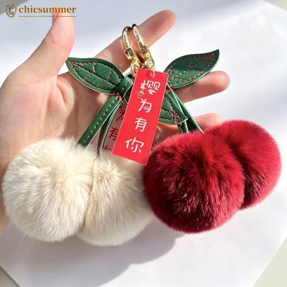 CHICSUMMER Leve Fofo Cereja Chaveiro Falso Rex Pele De Coelho Pingente De Pelúcia Dos Desenhos Animados Carro Saco Charm