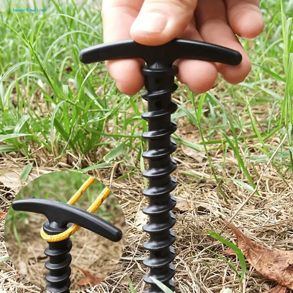 Tent Pegs Set 10pcs Heavy Duty Plastic Stakes T-shaped Spiral Ground for Camping Hiking Garden Canopy Windproof Outdoor