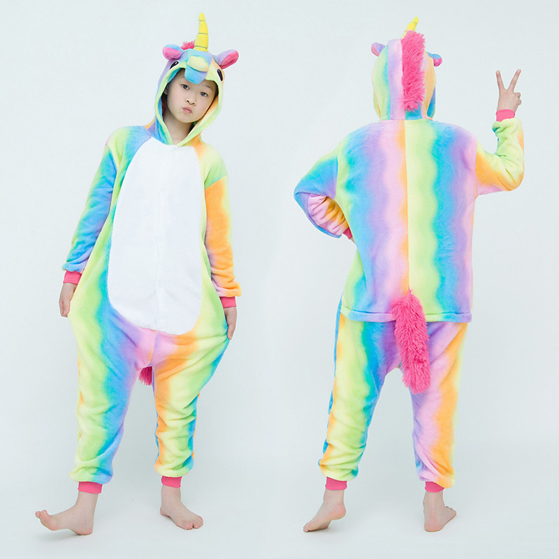 Pijama Infantil De Flanela De Unicórnio , Macacão De Cosplay De Animal Com Capuz , Roupa De Dormir Macia De Uma Peça Par