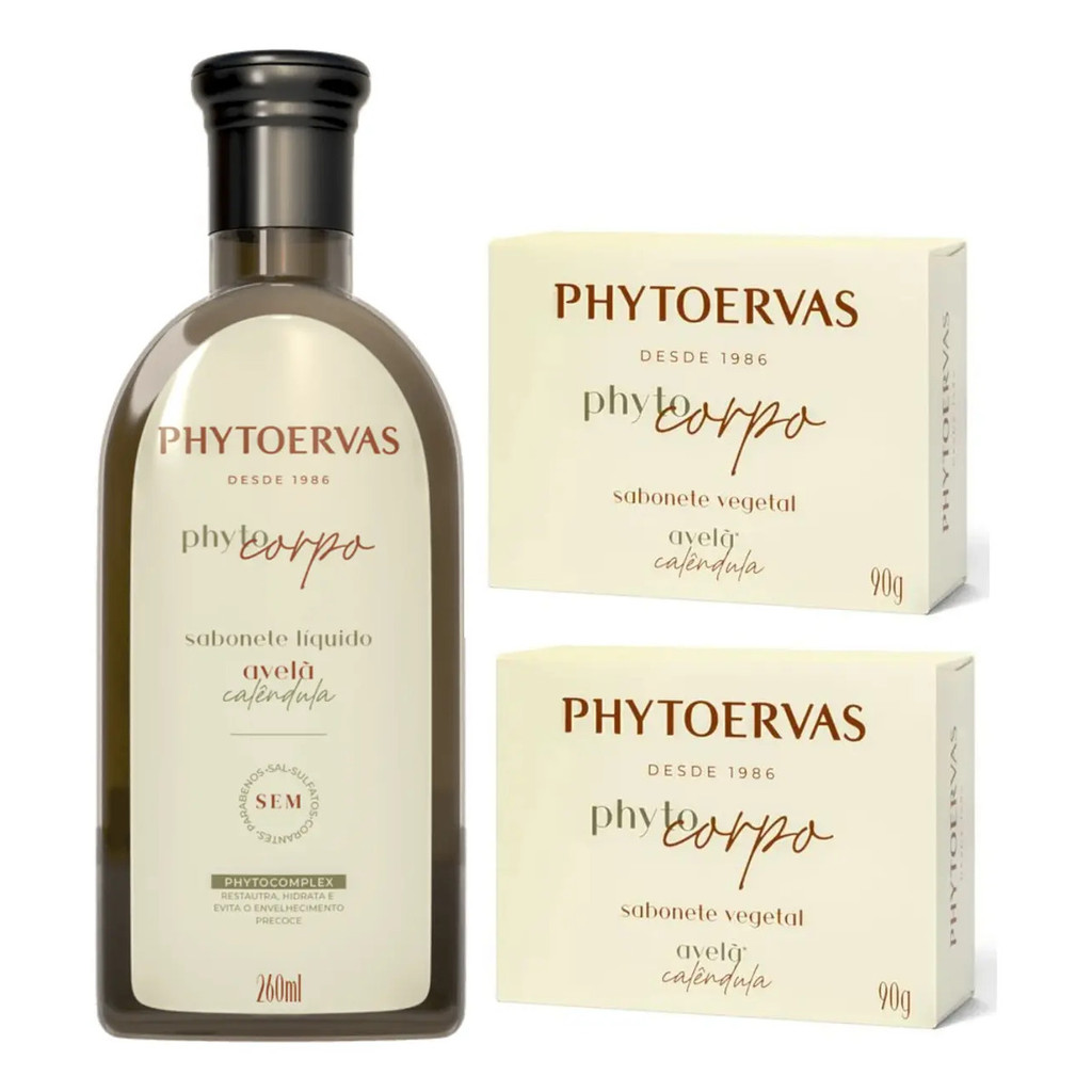 Sabonete Líquido Phytoervas 260m + 2 Sabonete Em Barra Avelã