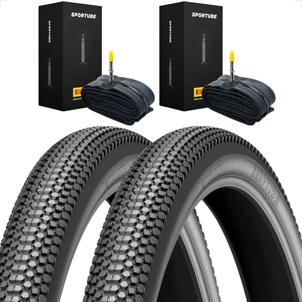 PAR PNEU PARA BICICLETA ARO 29" 29X2.10 LEVORIN ERUPTION + PAR CAMARA BICO FINO PIRELLI