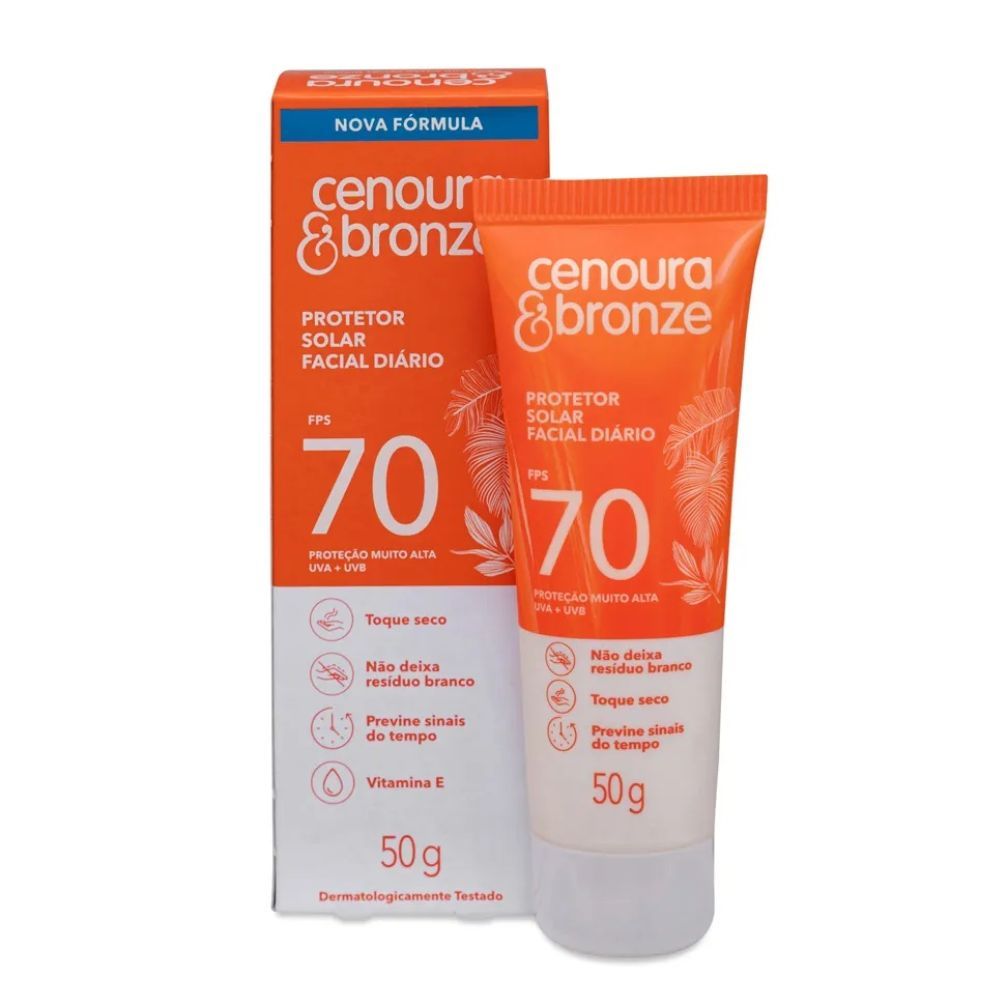 Protetor Solar Facial Diário Cenoura e Bronze FPS 70 Toque Seco 50g
